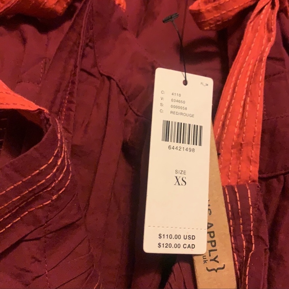 Anthropologie Pleated Brick Tie-Strap Stylish Crop Top - Picture 3 of 4